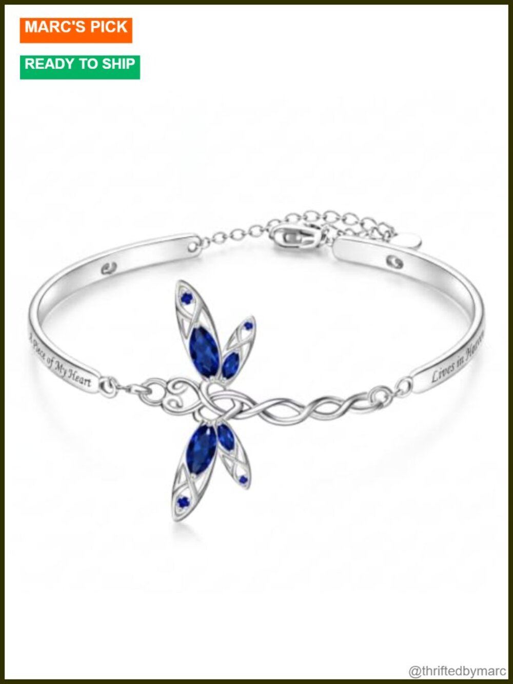 Celtic Dragonfly Birthstone Bangle Silver Plated Memorial Bracelet Adjustable